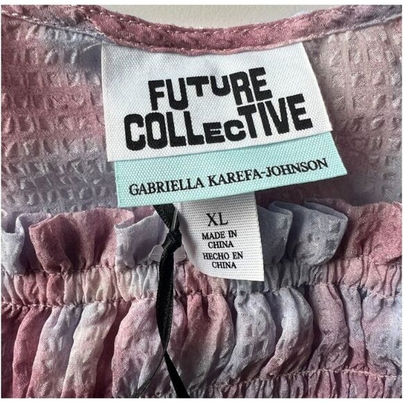 Future Collective Women's Watercolor Long Sleeve Smocked Top Purple Size XL - Picture 3 of 4